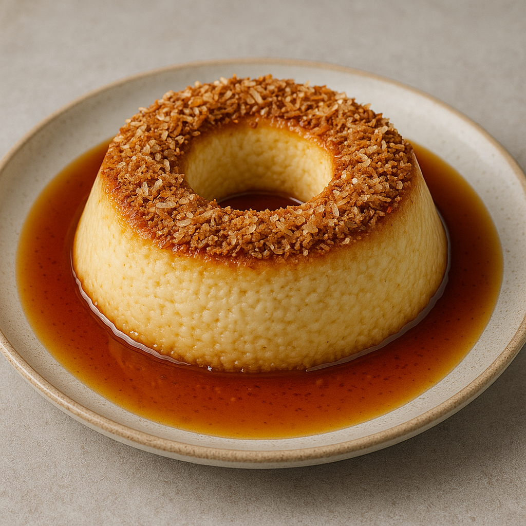 Pudim de Coco Tostado com Caramelo de Capim-Limão