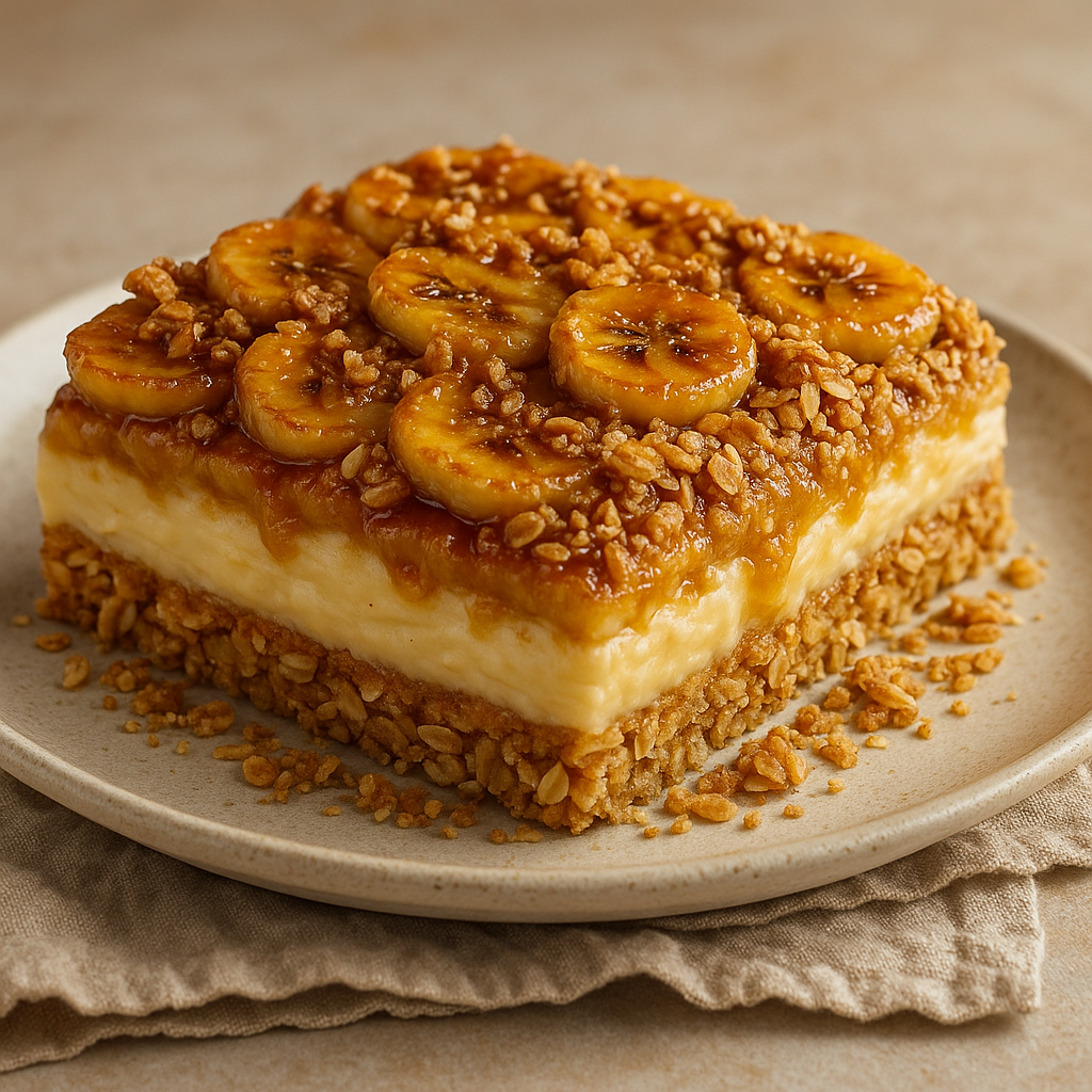 Torta Cremosa de Banana Caramelizada com Crocante de Aveia