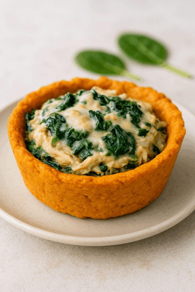 Tortinha Fit de Batata-Doce com Frango Cremoso e Espinafre