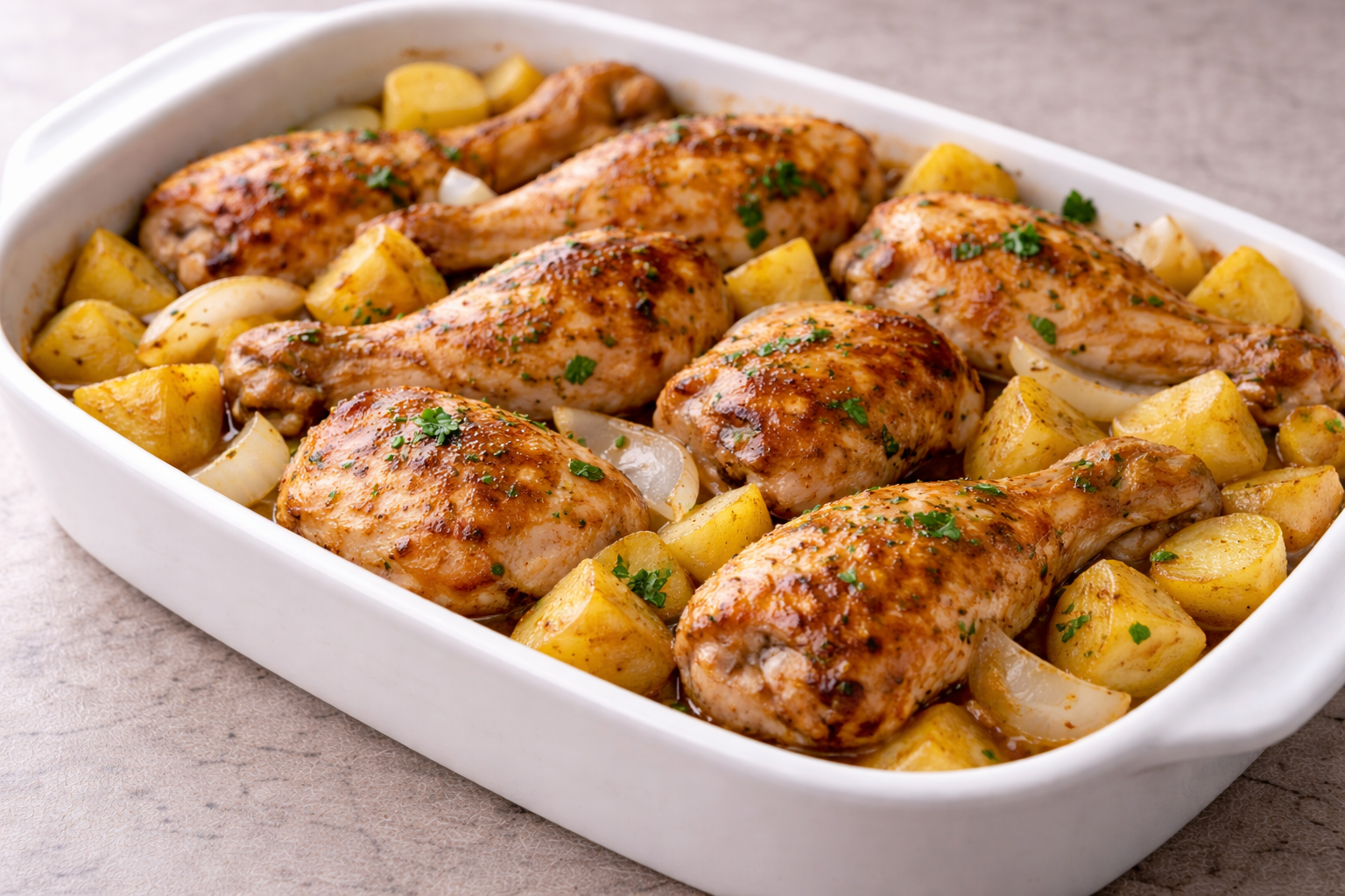 Frango de Forno Suculento com Batatas e Cebola (Receita de Casa, de Final de Semana)