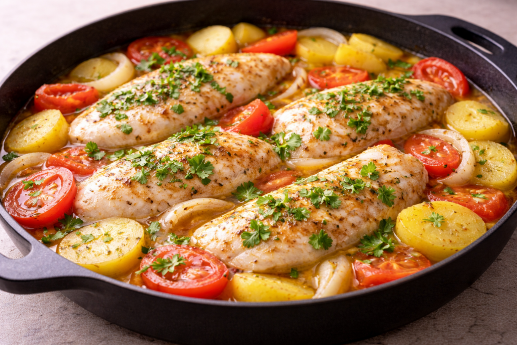 Peixe de Panela com Tomate, Batata e Cheiro de Casa