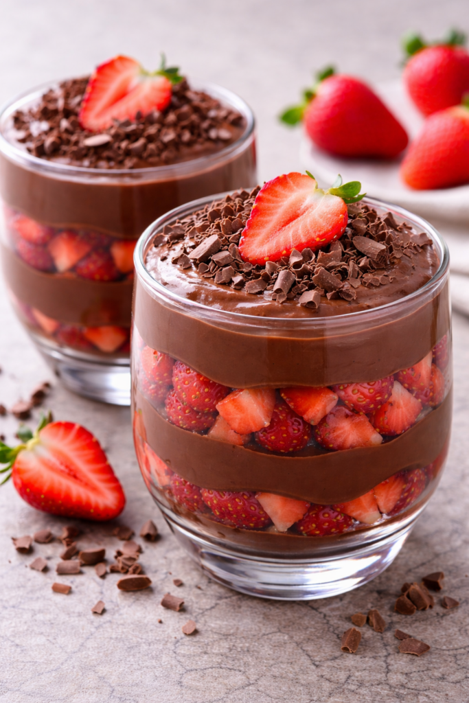 Preparando uma Taça Cremosa de Chocolate com Morango, Simples, Bonita e Muito Saborosa