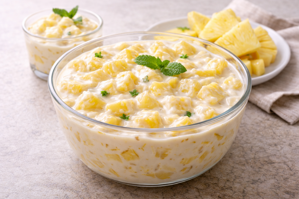 Sobremesa Gelada de Abacaxi com Creme Leve (daquelas que somem rápido)