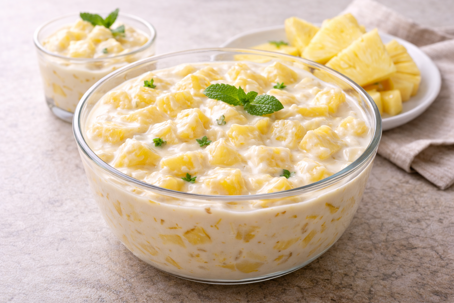 Sobremesa Gelada de Abacaxi com Creme Leve (daquelas que somem rápido)