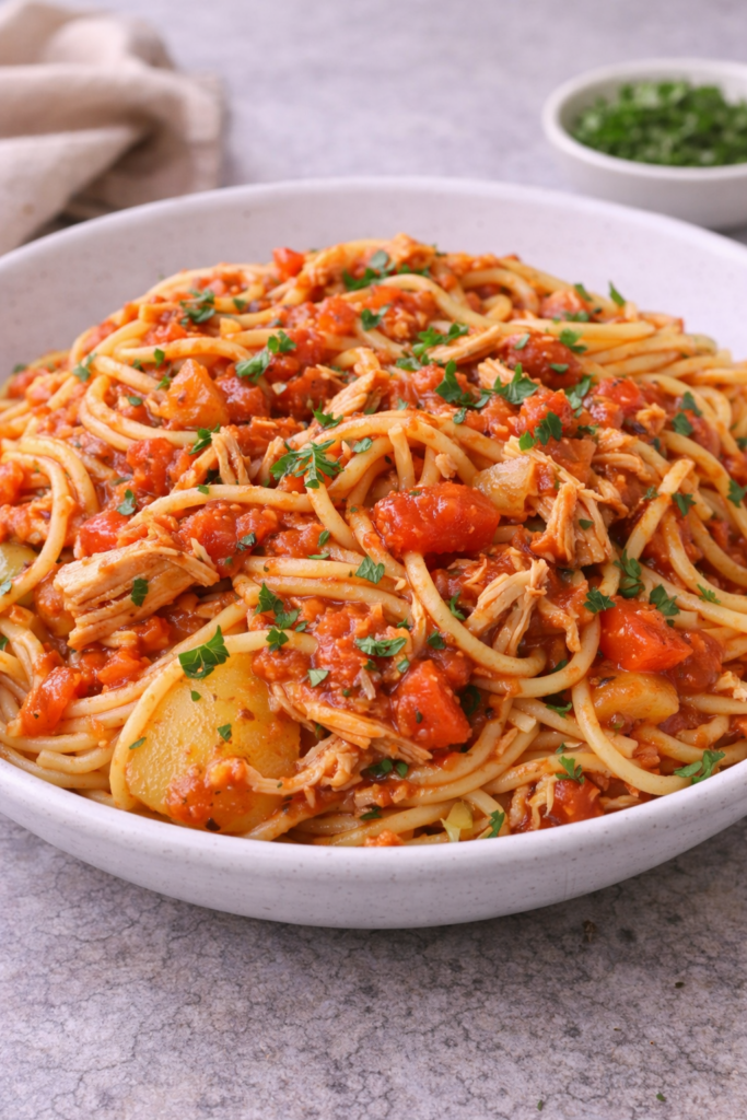 🥗 Macarrão com Molho de Tomate Caseiro e Frango Desfiado