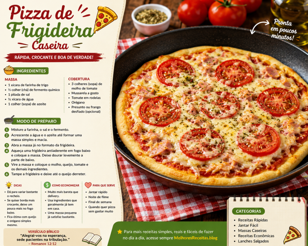 Pizza de Frigideira Caseira (rápida, crocante e boa de verdade)